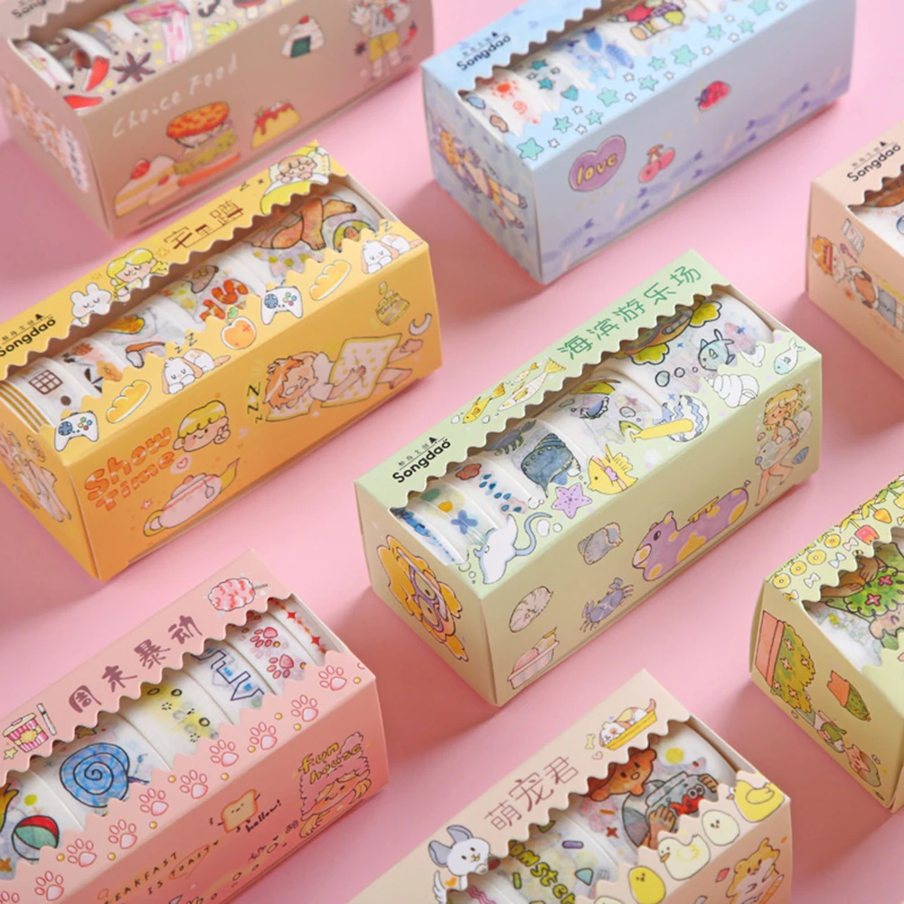 6 рулонов/набор милая мультяшная васи лента Kawaii клейкая декоративная маскирующая