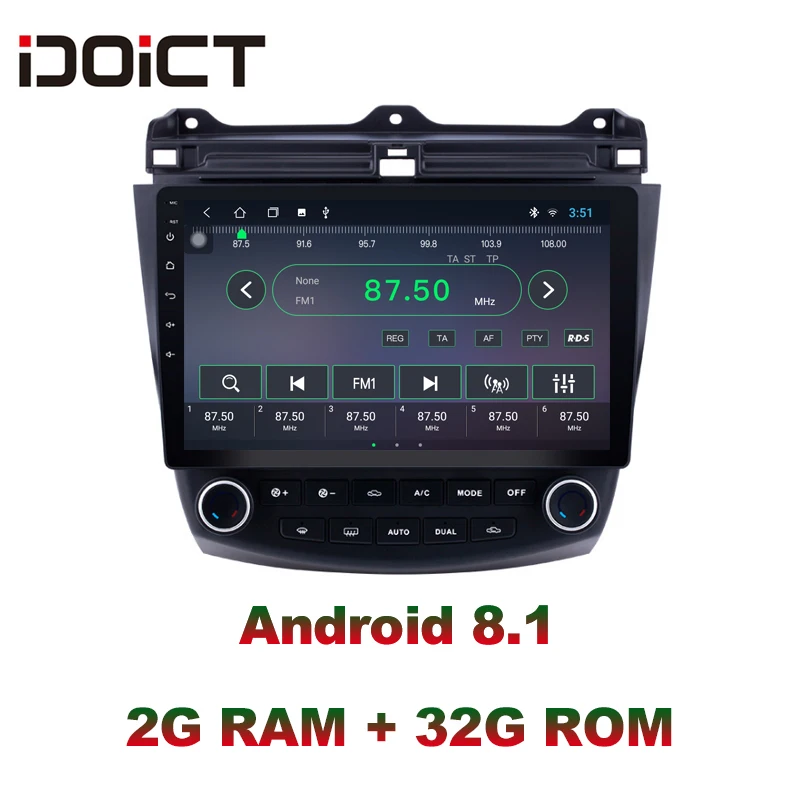 Автомобильный DVD-плеер IDOICT Android 8 1 IPS 2G + 32G GPS навигация Мультимедиа для Honda Accord 7