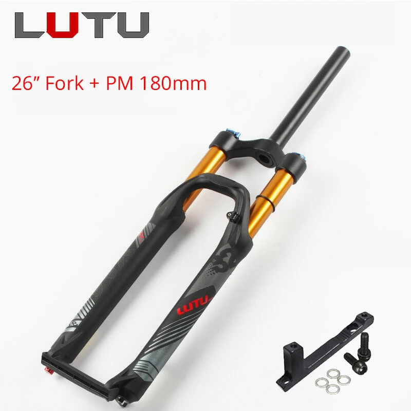 LUTU MTB подвесная вилка 26/27. 5/2" велосипедные тормозные вилки горный велосипед прямая трубка Ручная Блокировка суппорт вилка велосипедный адаптер - Цвет: Black Gold-26-PM
