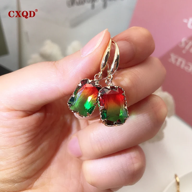 CXQD Fashion Colorful Shiny Transparent Rectangular Dangle Earrings For Women Vintage Crystal Eardrop Statement Wedding Jewelry dangle earrings drop earrings crystal earrings