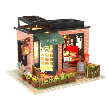 

Wooden Model Bookstore Shape Miniature Non Toxic Assembly Home Indoor Doll House Educational DIY Toy Realistic Kids Simulation