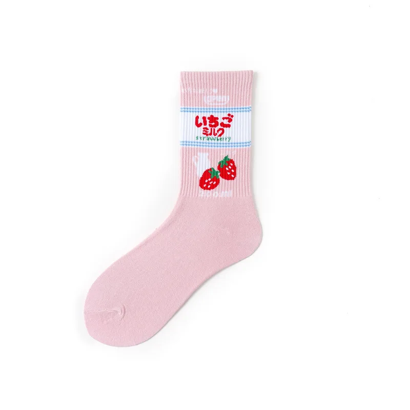 Уличная Harajuku женские мужские хлопковые носки мультфильм Kawaii картина маслом c изображением фруктов розовый белый Забавный счастливый повседневный спортивный женский хлопок так