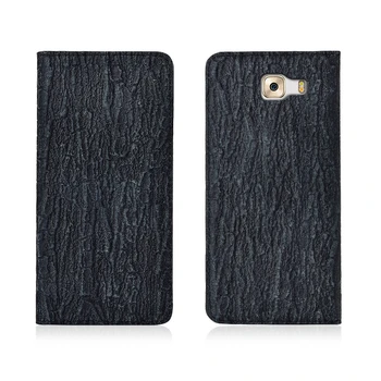 

Bark Pattern Genuine Leather Magnetic Flip Phone Case For Samsung Galaxy C9 Pro/Galaxy C8/Galaxy C7 Pro Phone Cover Card Holder