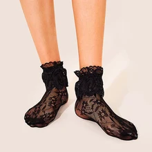 Женские Дышащие носки в сеточку с кружевными цветами. Винтажные носки в сеточку для девушек и женщин в Стиле Лолита