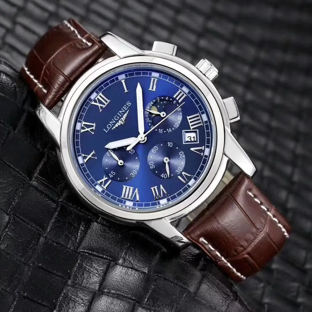 

Hot selling hot style Longines- temperament simple calendar quartz watch business luminous trend casual men's leather watch21