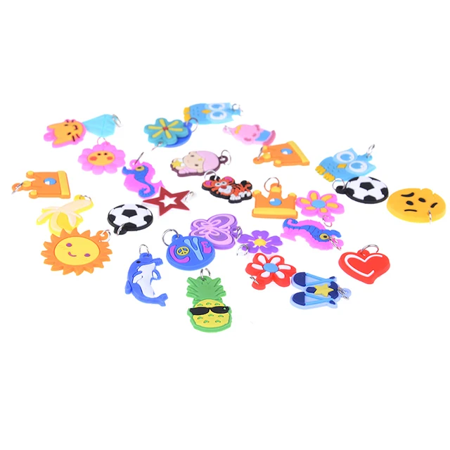 30Pcs Soft glue DIY Cartoon Colorful Animal Flower Beads Pendants Colorful Loom Rubber Band Bracelet Jewelry Making Beads Toy 2