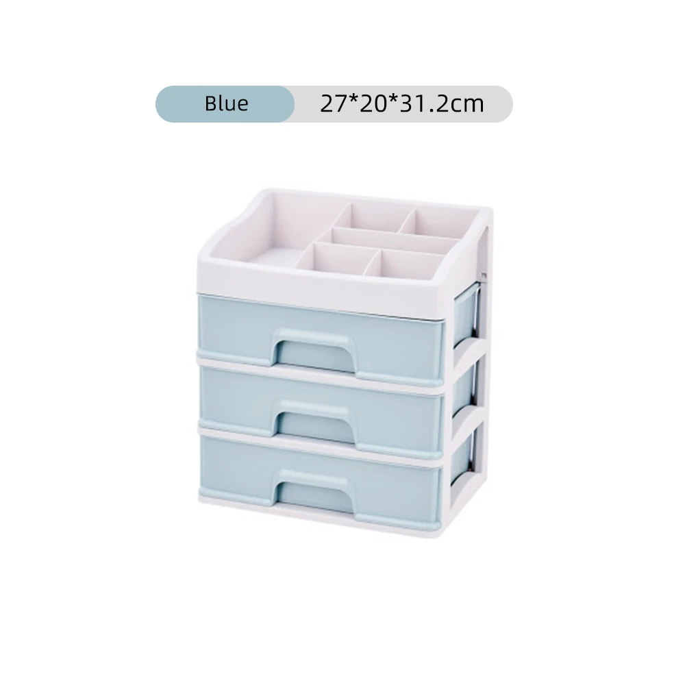 Blue three Plastic Makeup Organizer Box Cosmetics Storage Container Acrylic Lipstick Holder Jewelry Organizer Sundries Case Makeup Box - Цвет: Blue three