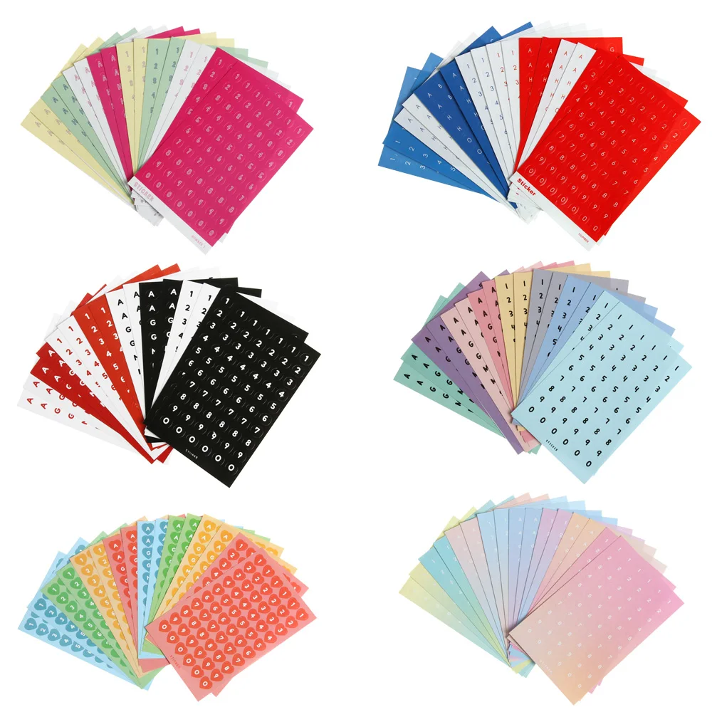 Pegatinas de letras de números DIY de colores, pegatinas autoadhesivas para ropa pequeña, etiquetas adhesivas para escuela y oficina, 16 hojas
