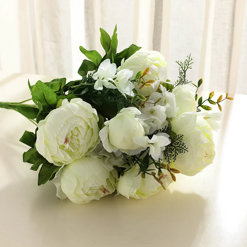 Spring white green Имитация цветов 13 Европейский Пион цветок свадьба гостиная домашний стол украшение искусственная Цветочная подделка цветок - Цвет: Spring white green