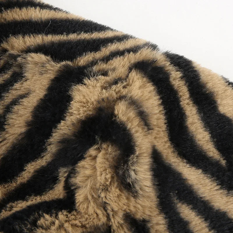 Зимние Модные теплые короткие куртки и куртки для женщин тигровый полосатый принт искусственный мех меховое пальто осеннее дамское плюшевое пальто