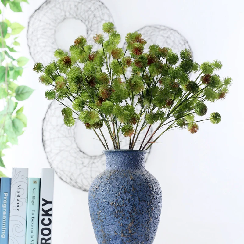 JAROWN Artificial Fake Flower Plastic 2 Branch Chestnut Flower Hairy Ball Dandelion Home Decoration Flower Arrangement Accessories Wedding Decoration (4)