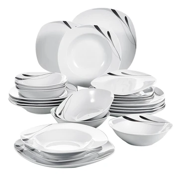

VEWEET KARLA 24-Piece Ivory White Breakfast Set Porcelain Tableware Set of Bowls/Dessert Plates/Soup Plates/Dinner Plate Set