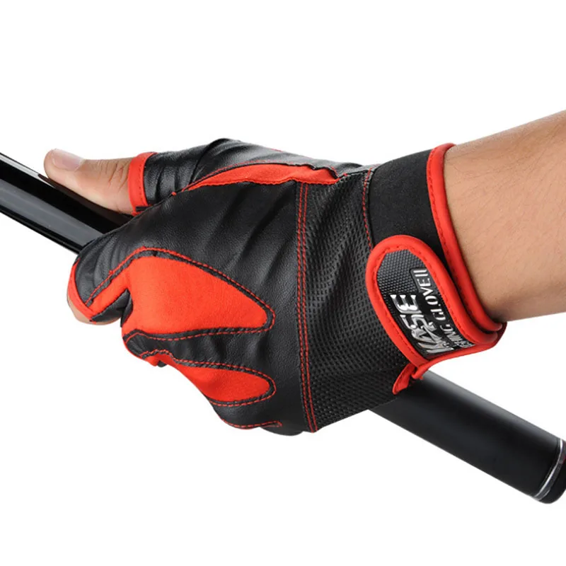 Fishing Gloves 3 Finger Cut Leather Mitten Anti-slip Climbing Glove Hiking Camping Riding Gloves Angler Rock Lure Fishing Tackle