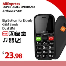 Téléphone portable à gros bouton pour personnes âgées, téléphone portable Artfone CS181 mis à niveau GSM avec bouton SOS, numéro de conversation et torche 