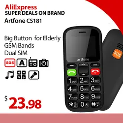 Big Button Mobile Phone for Elderly,Artfone CS181 Upgraded GSM Mobile Phone With SOS Button, Talking Number and Torch