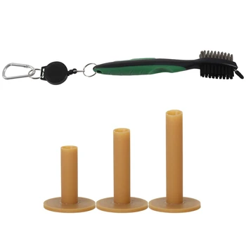 

3 Piece Golf Tees Coffee Durable Tee Driving Range 60/ 70/ 80 mm & 1x Golf Club Cleaning Brush & Groove Cleaner