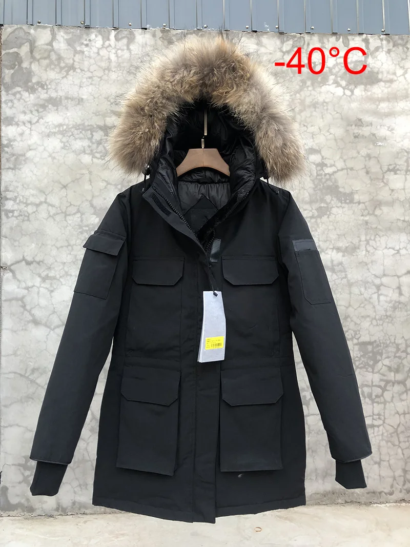

CANADA USA STYLE NO LOGO New Womens Thick Winter Warm Duck Down Coat Waterproof Windstopper Expedition Parka Real Raccoon Fur