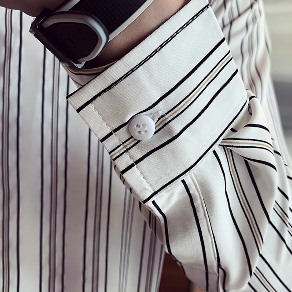 Полосатая мужская деловая рубашка Camisa, повседневная приталенная рубашка с длинным рукавом, Мужская одежда, уличная одежда, Social Top Chemise Homme