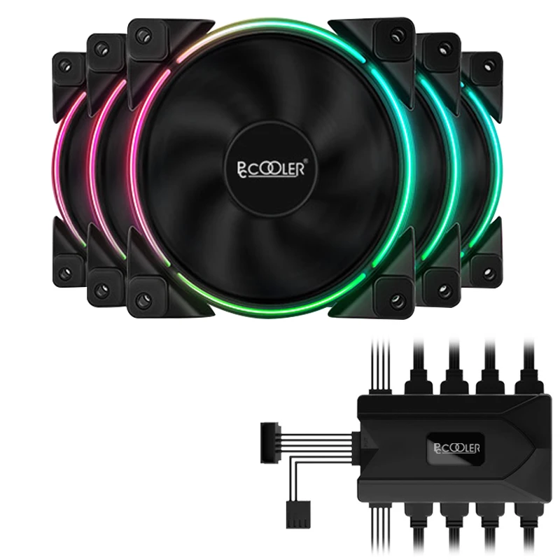 PcCooler 12cm/120mm 5PCS RGBFan 4 Pin PWM Computer Case Fan LED CPU Cooler Fan with Controler 12V/5V