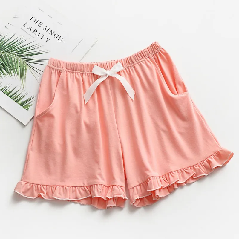 Summer Loose Fresh Short Solid Color Sleep Sexy Women Sleep Bottoms Cotton Shorts Elastic Waist Ladies Casual home pajamas pants