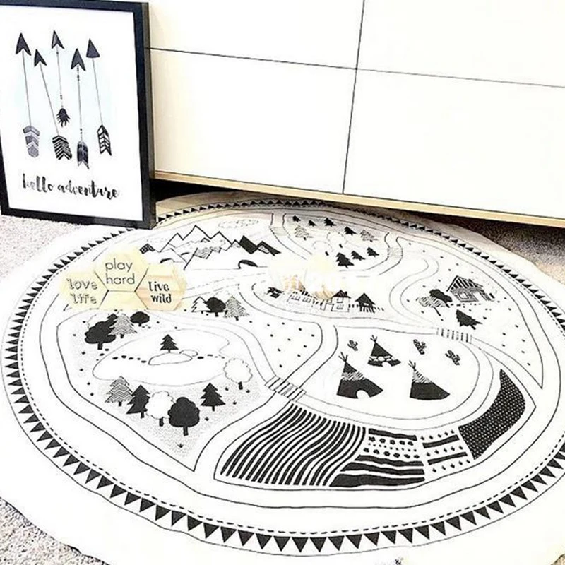 Круглый детский игровой коврик, мягкое одеяло для ползания, 95 см, детский автомобильный трек, ковер-загадка, детский игровой коврик для ползания, коврик для фотосессии