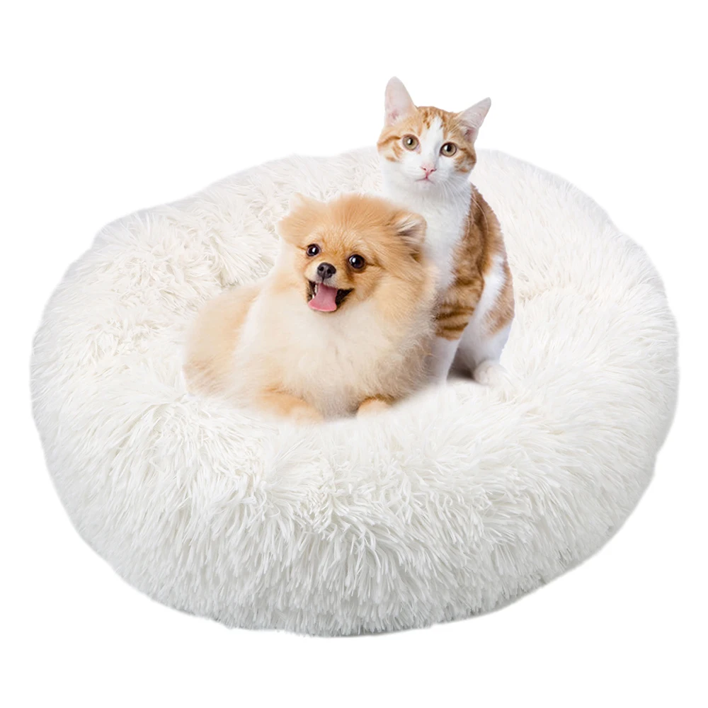 HOOMIN зимняя теплая кровать для сна, круглая кровать для кошек, коврик для щенков, товары для кошек, мягкая длинная плюшевая кровать для собак, гнездо для маленьких собак, кошек