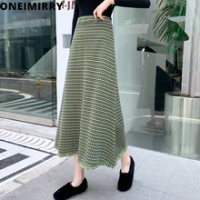Vintage Tassel Houndstooth Skirts Woman Fashion A-line Midi Long Skirt Green Korean Clothing High Waist Faldas Fall Winter 2021