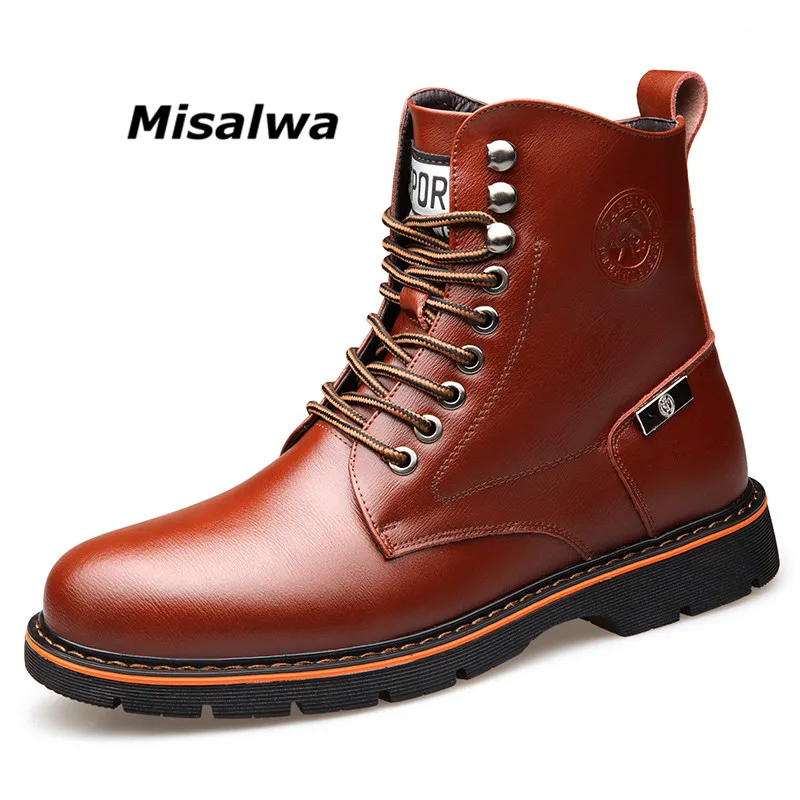 Misalwa мужские ботинки для мужчин модные базовые ботинки повседневные мужские зимние кроссовки удобные зимние ботинки на шнуровке теплые