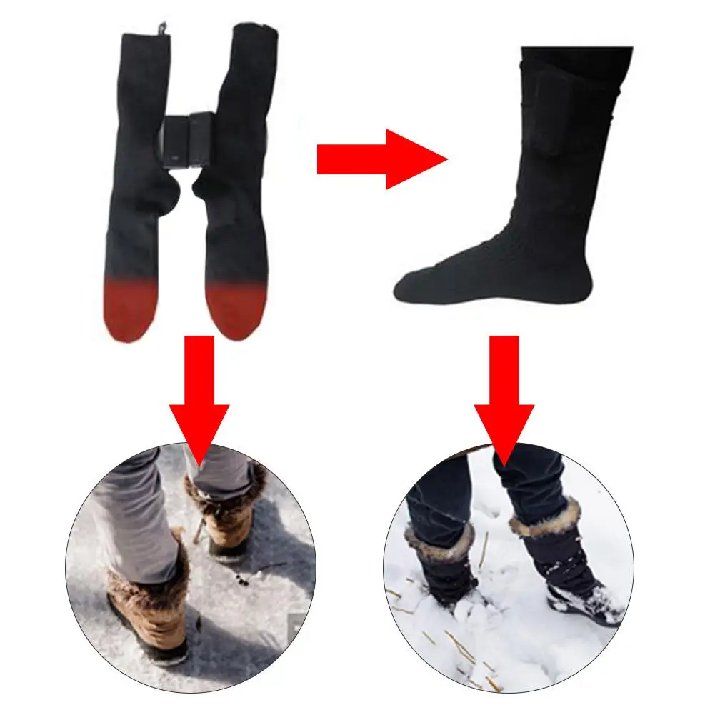 4,5 в хлопковые носки с подогревом, двухслойные Зимние гетры для ног, электрические теплые термальные носки для активного отдыха, катания на лыжах, пеших прогулок