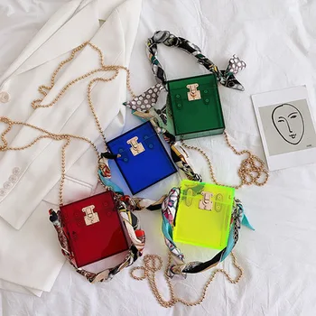 

Transparent Bag Small Woman Mobile Phone Bag Chain Lipstick Messenger Handbag Personality Cigarette Case Acrylic Clutch New