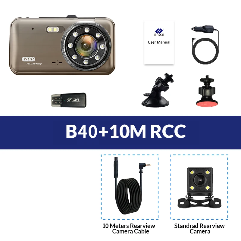 E-ACE, Автомобильный видеорегистратор FHD 1080 P, автомобильная камера, 4 дюйма, Dashcam, двойной объектив, регистратор, ADAS, видеорегистратор ночного видения с камерой заднего вида
