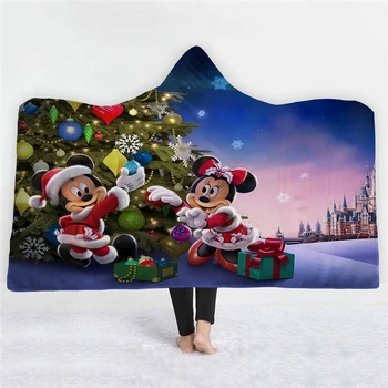 

Merry Christmas Children Blanket Mickey Mouse Hooded Blanket Flannel Plush Quilt Sofa/bed/plane Travel Bedding Throw Blanket