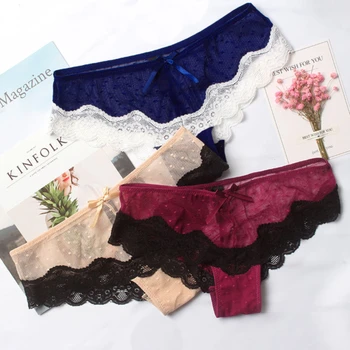 

Sexy Lace Women Mesh Floating-Point Panties Underpants Tempting Pretty Briefs Cotton Low Waist Underwear Hipster Lingrie