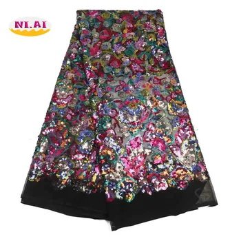 

NIAI Sequence Lace Fabric African Lace Fabric 2020 High Quality Lace Embroidery Nigerian French Lace Fabrics For Dress XY3215B-3
