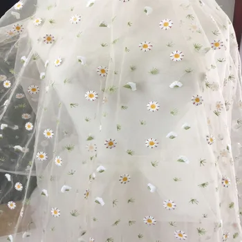 

Flower Daisy Embroidery Fabric for Wedding Party Dress Tulle Stage Garment Sewing Children's Dress Lace Net fabric