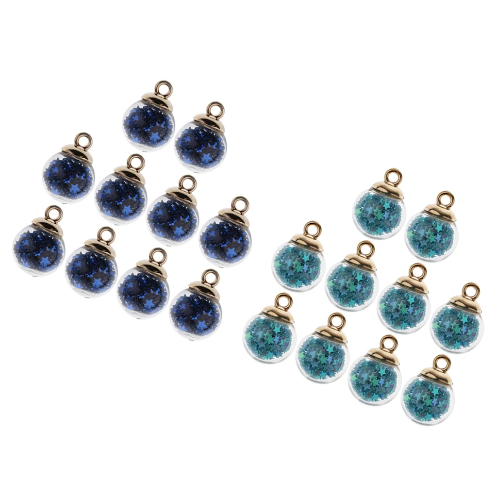 20pcs Best Wish Glass Ball Charms With Star for Necklaces Bracelets Earrings Jewelry Making DIY Crafts Tree Decors Assorted Blue