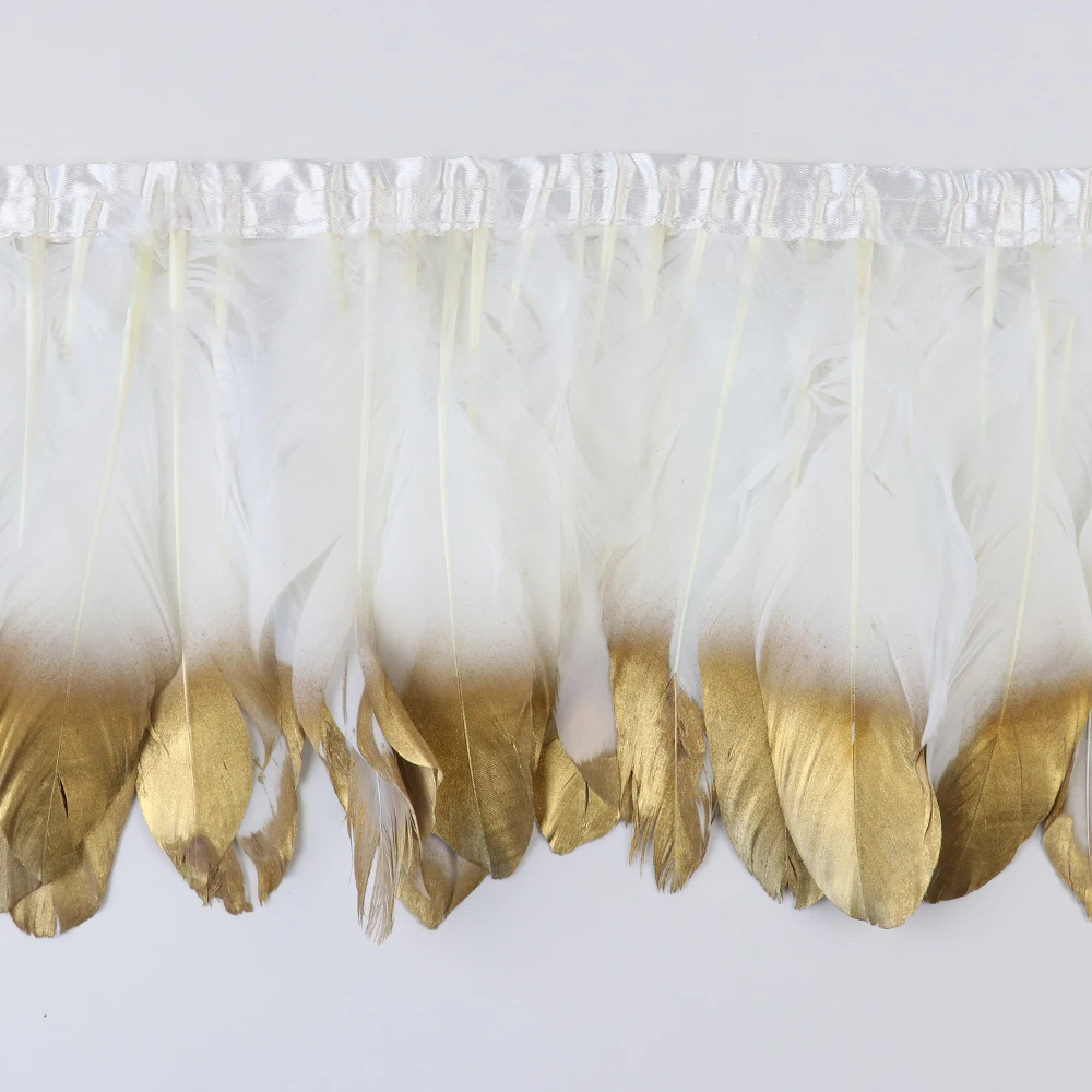 2 ярда, отделка из золотых гусиных перьев, высота 6-8 дюймов, белые перья для свадебного платья, декоративные ленты для шитья