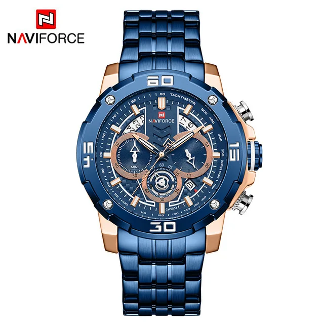 blue NAVIFORCE спортивные мужские часы роскошные золотые военные кварцевые мужские наручные часы с хронографом водонепроницаемые часы мужские часы - Цвет: blue