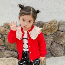 Трикотажный кардиган для девочки детский корейский свитер верхняя одежда трендовая одежда для маленьких девочек на осень, Однотонная одежда кардиган с длинными рукавами