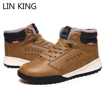 

LIN KING New Men Winter Boots Shoes Warm Fur Lace Up Snow Boots Thick Sole Waterproof Footwear Botas Work Safety Shoes Big Size