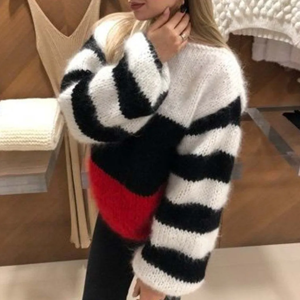 SAGACE, осенне-зимний полосатый свитер, Женский вязаный свитер, пуловер, топы, блуза, высокое качество, повседневный женский свитер