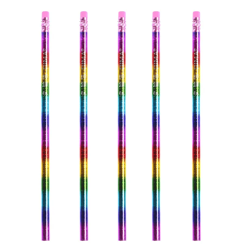 5 шт. с резиновым карандашом, Радужный деревянный карандаш, зеленый карандаш, цветной внешний вид, школьные HB стандартные, легко рулонные, непрерывный стержень - Цвет: HB 5pc