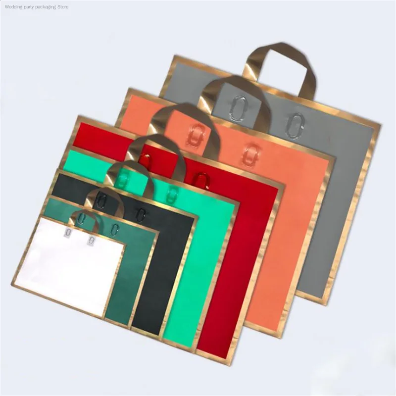 

Golden Matte Blank Plastic Bags With Handle Wedding Gifts Package Customized Shopping Packaging Bags 50pcs/lot