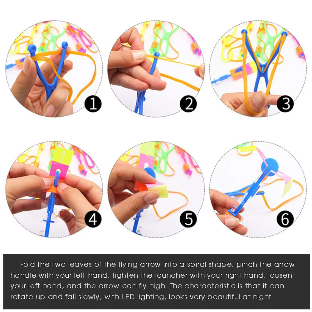 4 pièces incroyable lumière jouet flèche fusée hélicoptère volant jouet  lumière LED jouets fête amusant cadeau élastique catapulte