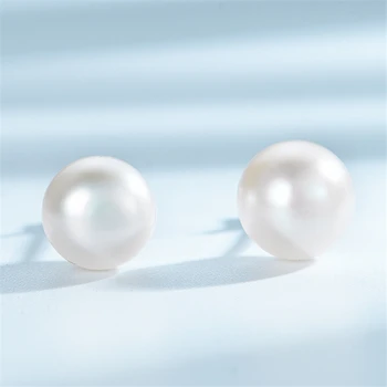 

DY 925 Sterling Silver Earring 8.5MM Round Freshwater Pearl Elegant Dignified Stud Earring For Female Women Classic Jewelry