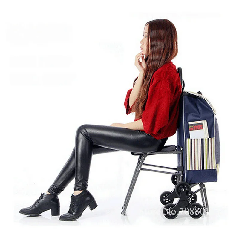 

Fold Utility Cart with Built-In Seat Shopping Trolley with Fold Chair