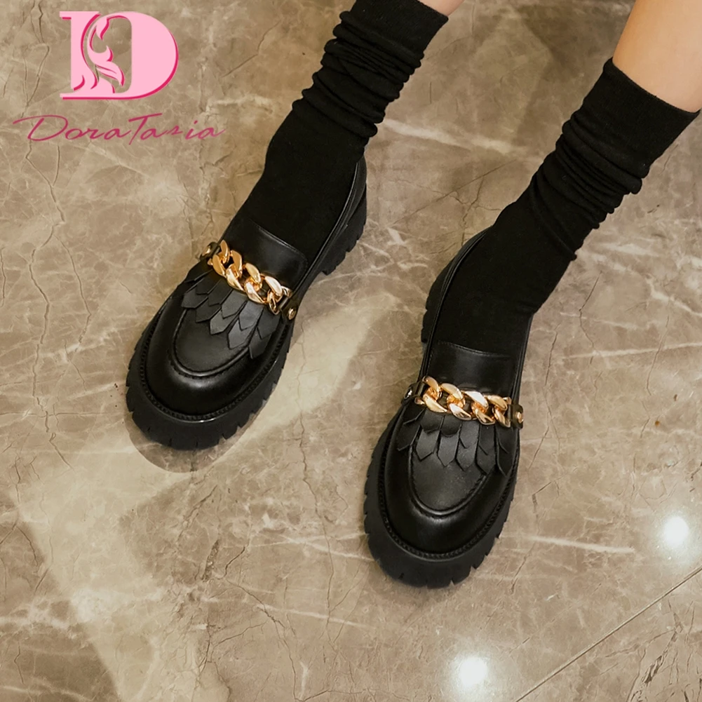 

Doratasia 2020 New Design Metal Decoration Shoes Woman Vulcanize Platform Genuine Cow Leather Slip-On Comfortable Shoes Women
