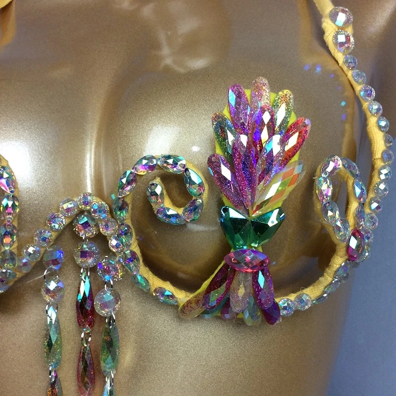 Handmade Rainbow Diamond Stone Samba Carnival Festival Bikini Competition  Bra!