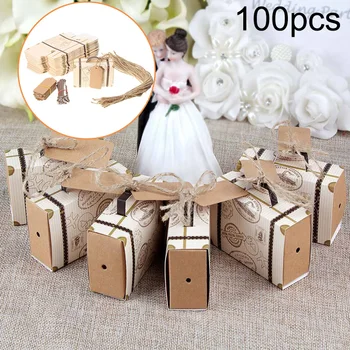 

100pcs Suitcase Gift Boxes Creative Cartoon Display Storing Jewelries Candies Wedding Birthday Event Party Mini Bag