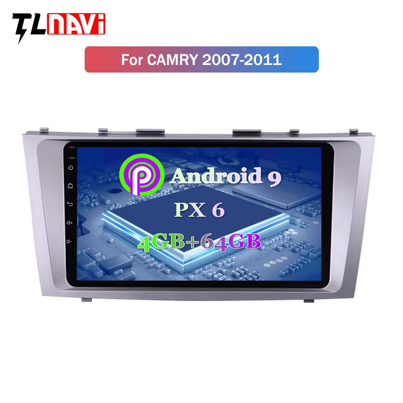 9 дюймов ips PX6 4G+ 64G Android 9,0 Автомобильная Мультимедийная система для Toyota Camry 2007-2011 Автомобильный GPS Радио Навигация